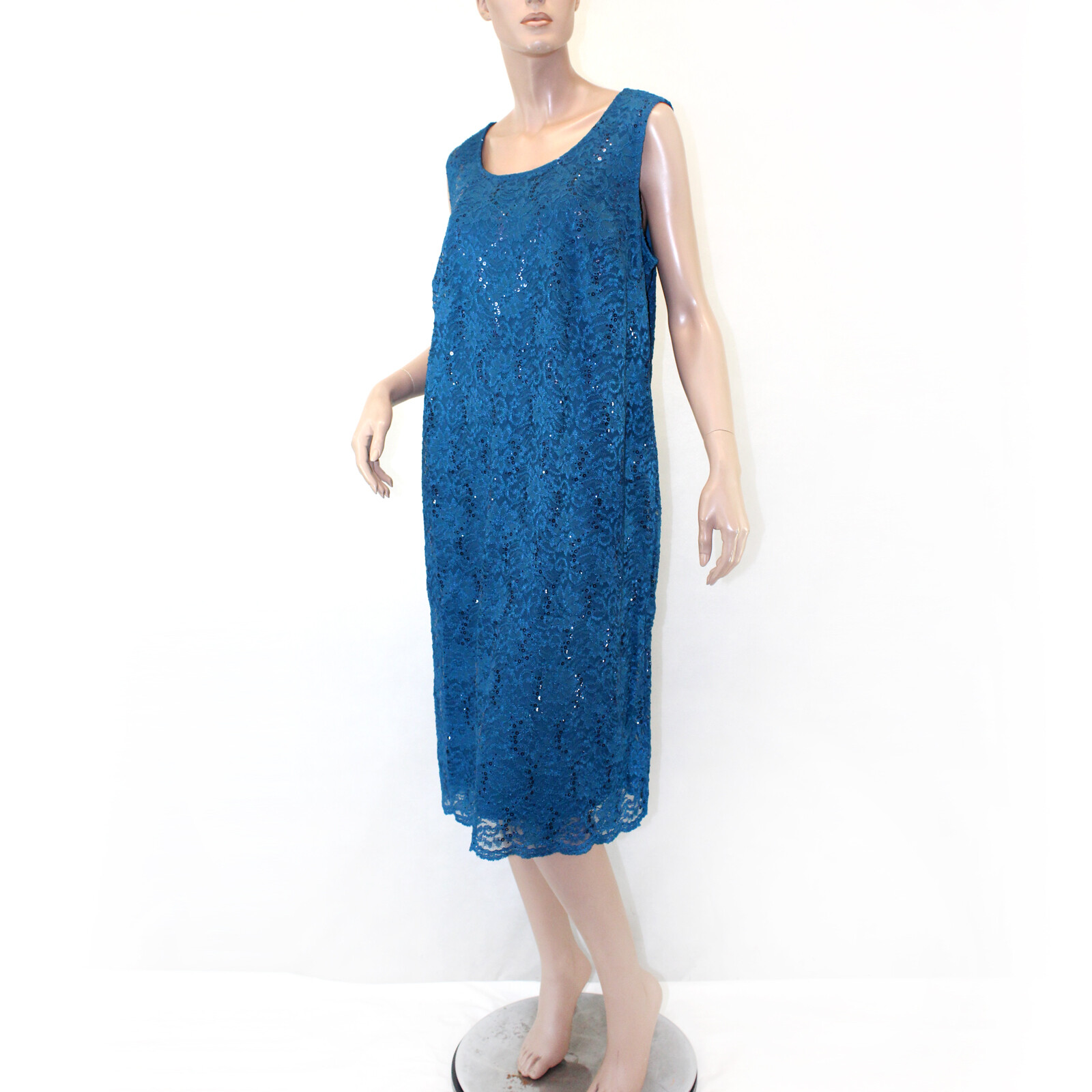 Catherines Plus Teal Blue Sleeveless Lined Sparkling Lace Dress 26W 26