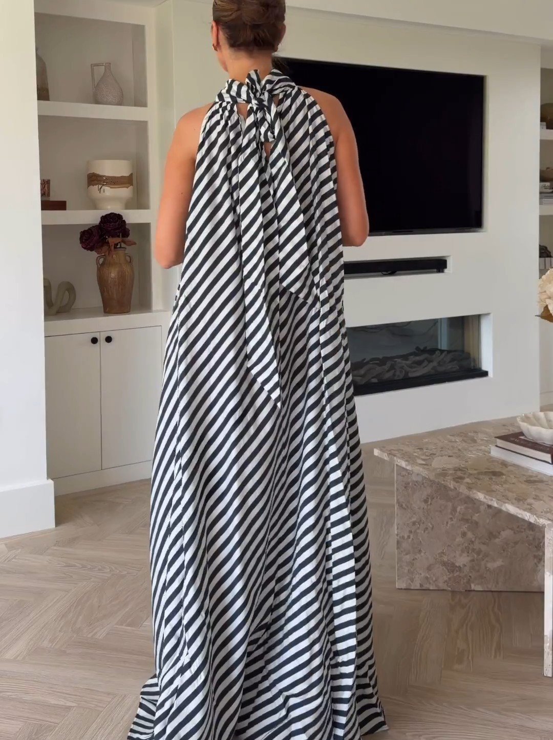 NWT H&M Tie-Detail A-Line Maxi Dress Blue/White Stripe 1337754001 XS,M,L,XL,XXL