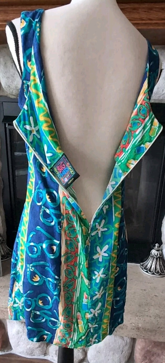 Vtg Big Head Designs Dress M Artsy Colorful Unique Short Pencil Dress