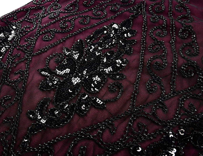 Deluxe Ladies 1920s Roaring 20s Flapper Gatsby Costume Sequins Black Burgundy