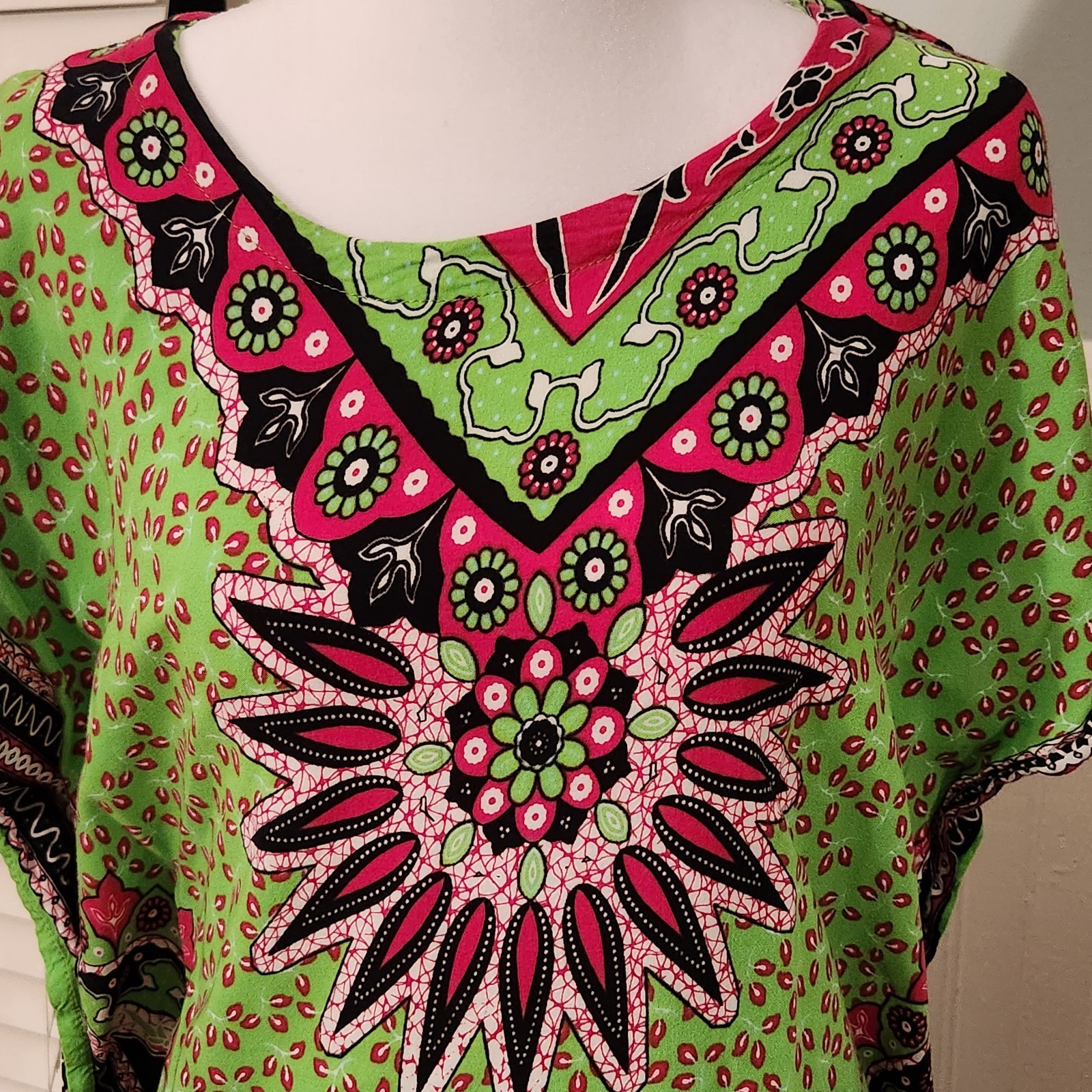 Batik Sumi Dashiki Boho Dress Kaftan Caftan Poncho Green Tunic Dress Size S