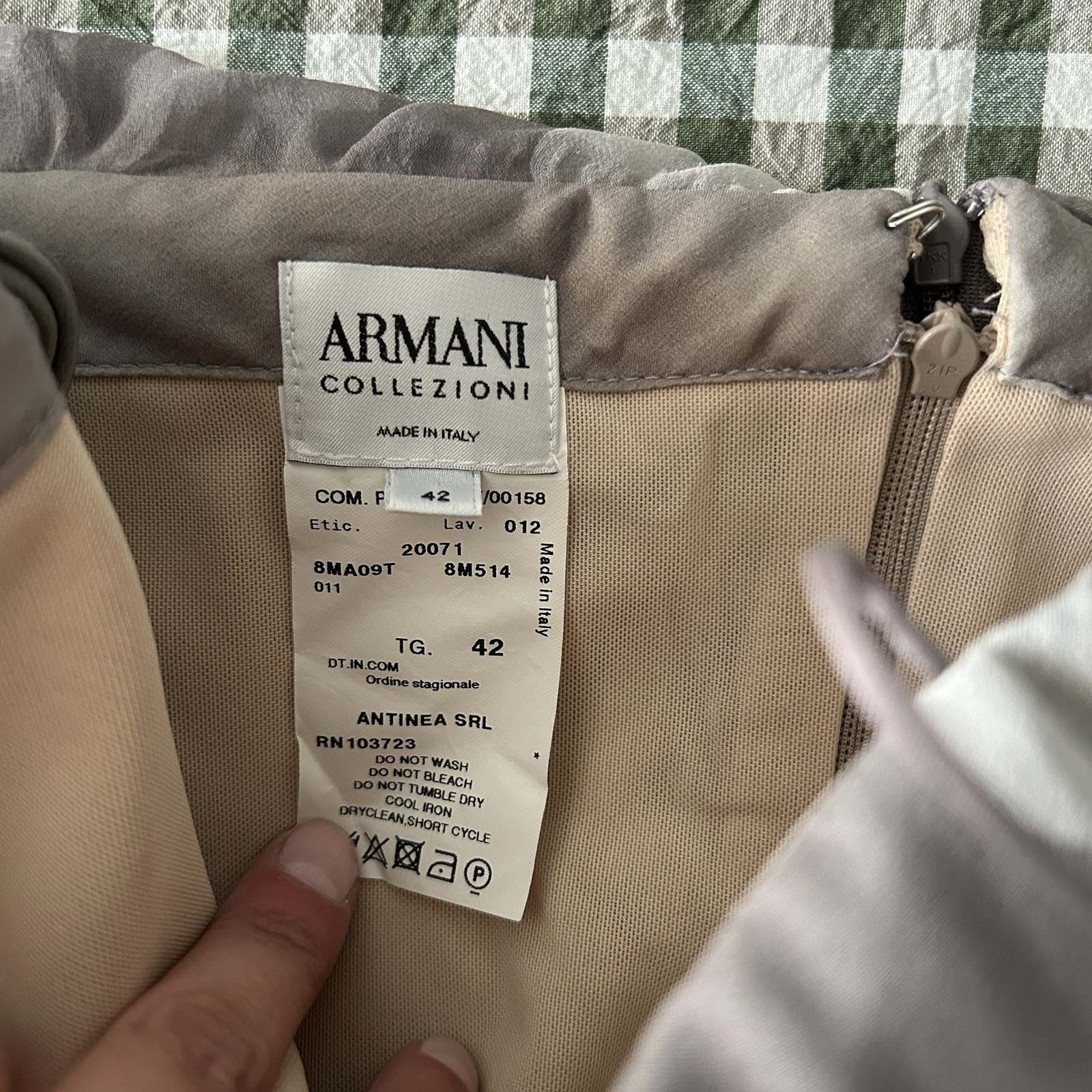 Vintage Armani Collezioni Gray White Floral 100% Silk Spaghetti Dress IT 42