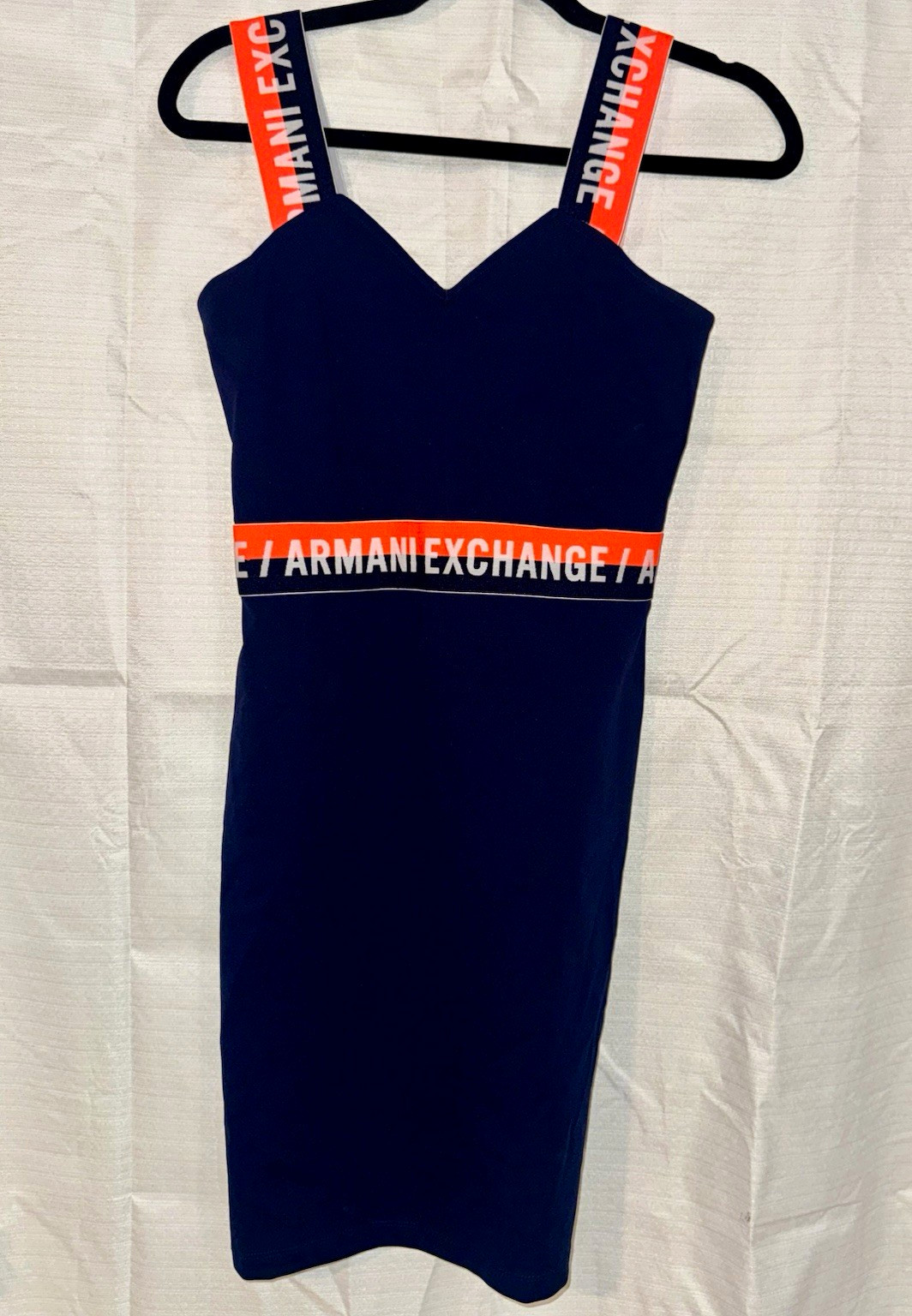 Armani Exchange Bodycon V-Neck Sleeveless Logo Strap Dress Blue/Orange S