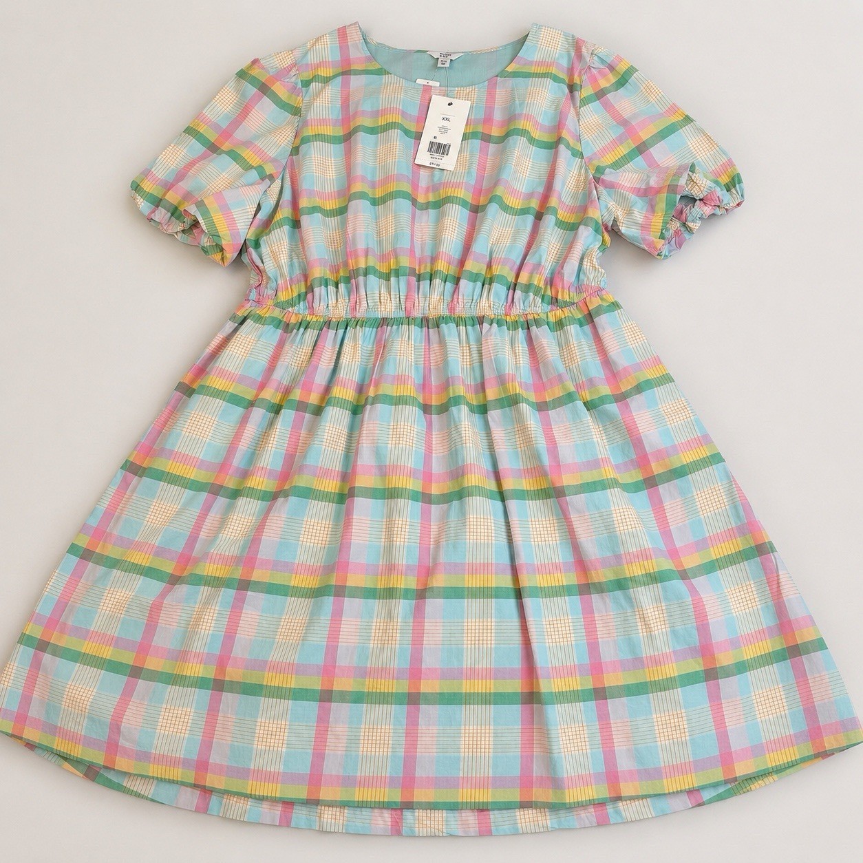NWT Crown & Ivy XXL Pastel Plaid Dress Puff Sleeve Spring Easter