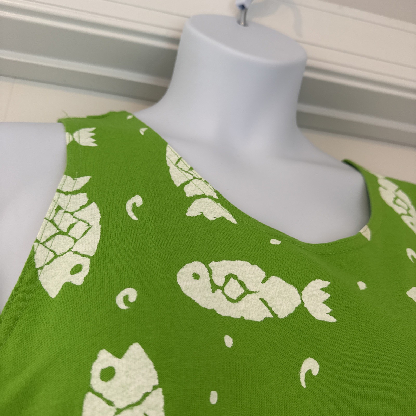 VTG Y2K Maxi Dress Cover Up Lime Green All Over Print Fish L USA Lime Green