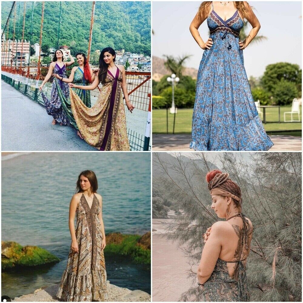 Blackless Indian Silk Women Sari Bohgemian Hippie Ethnic Wholesale Dress.. 20 Pc