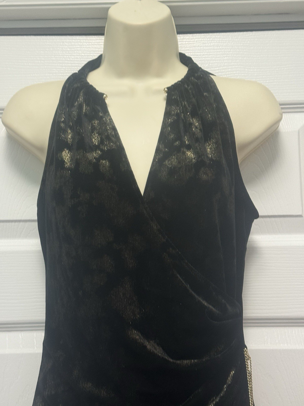 Elie Tahari Cocktail Black Velvet Choker Dress Formal Rouche Waist Size Small