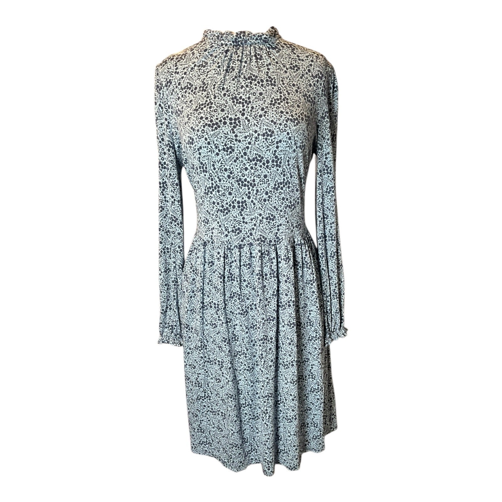 Boden Prairie Dress Cottagecore Blue Floral Pockets Long Sleeve Fit Flare SZ 10L