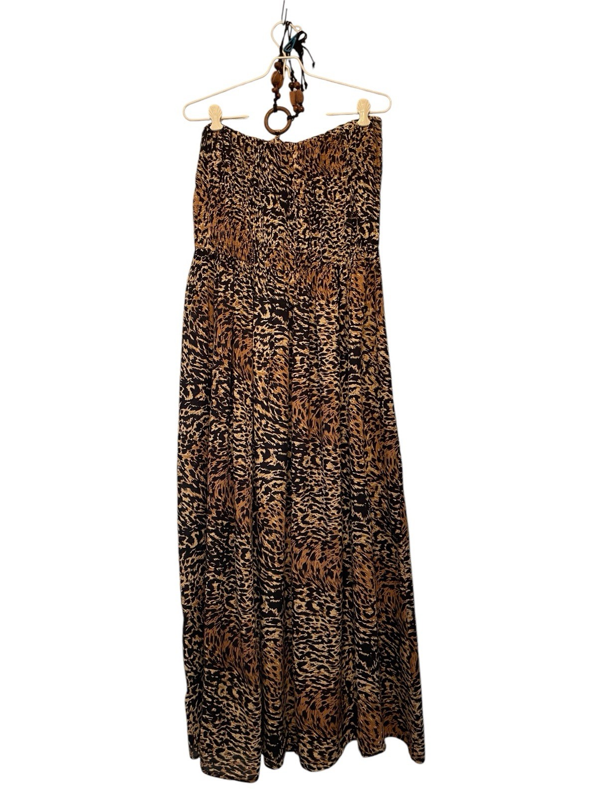 Lola P Maxi Halter Dress Womens Med Animal Print Beaded Smocking Resort Wear