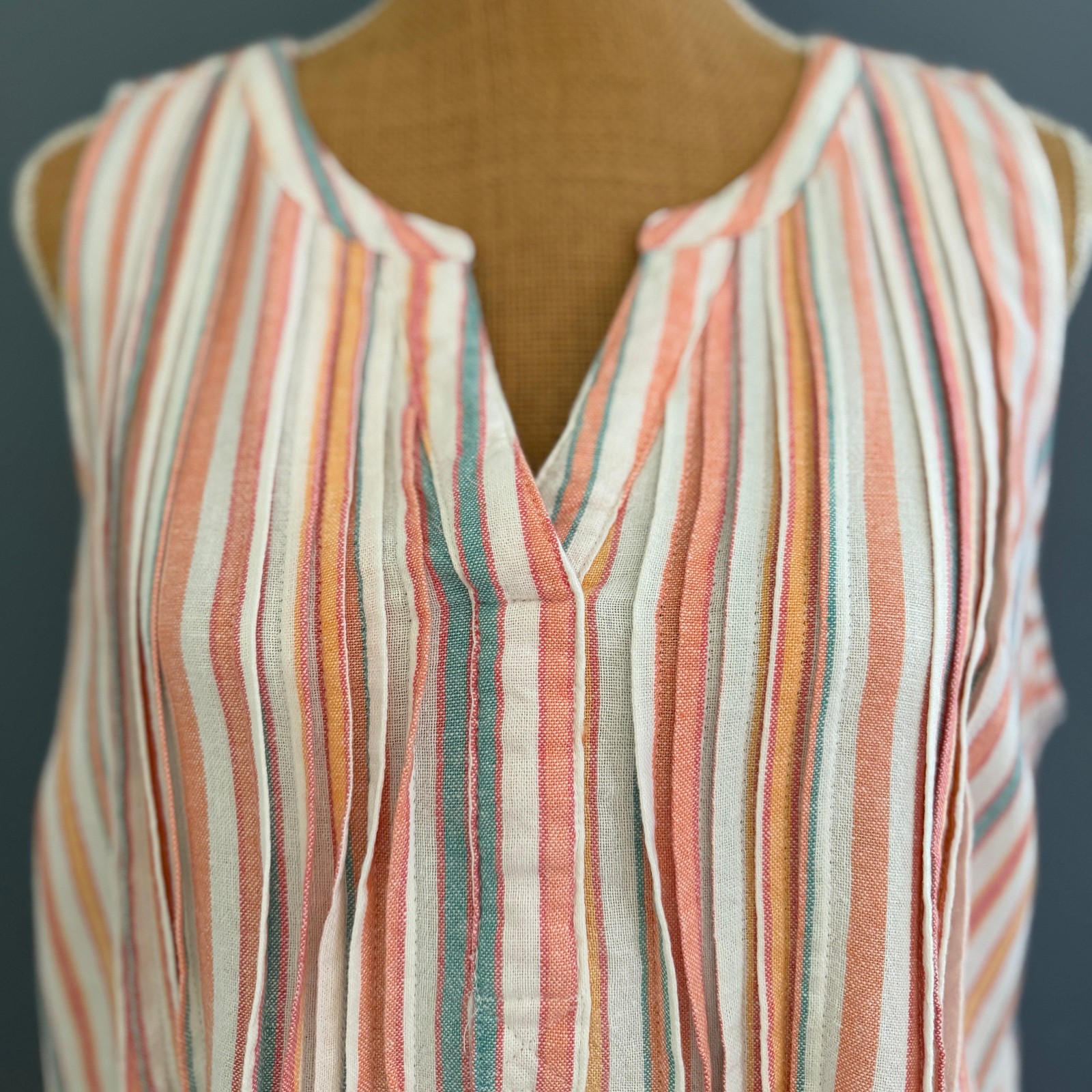 Sonoma Womens SZ LGE Striped Linen/Rayon Summer Dress w/Pockets & Pintucks