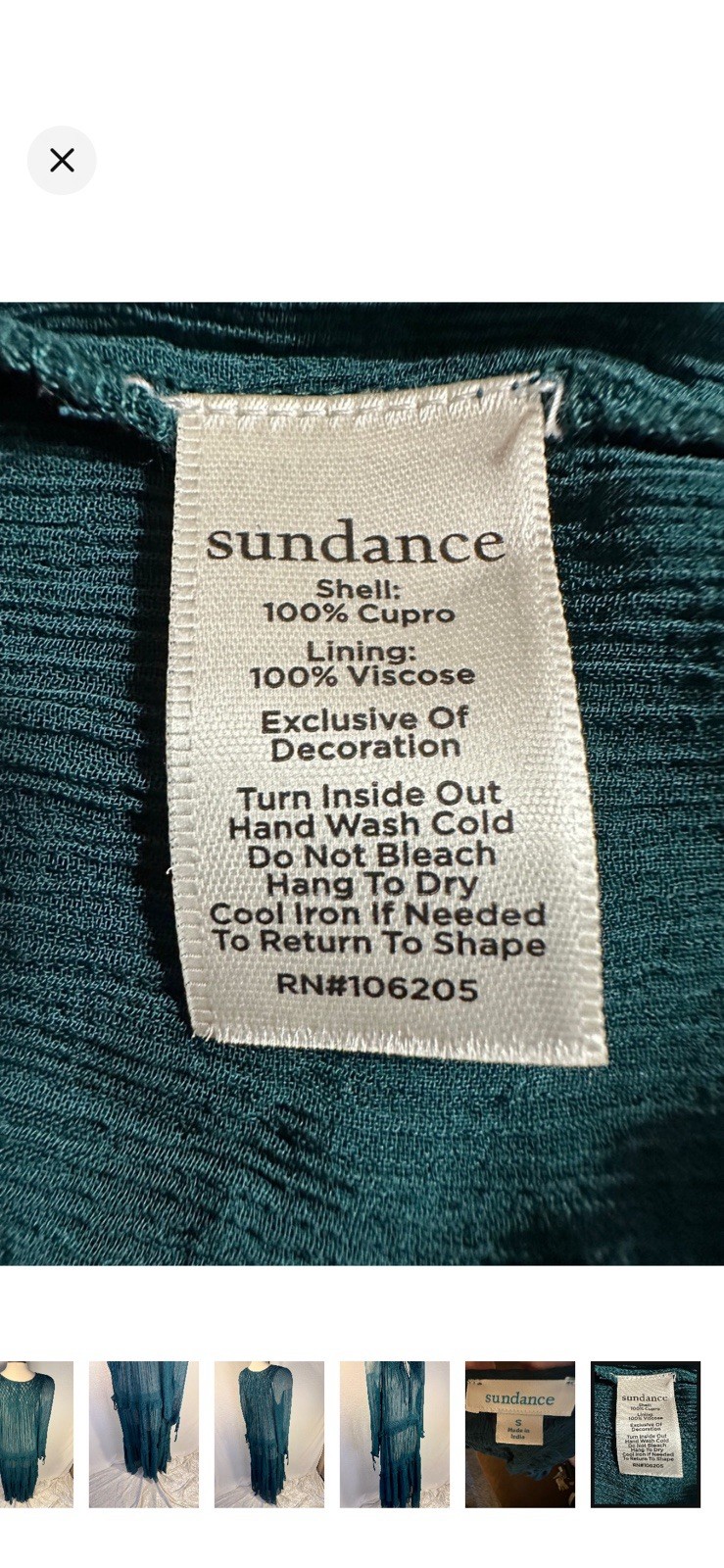 Sundance Teal Sheer Chiffon Ruffle Tie Neck Midi Dress Cupro Viscose Size S