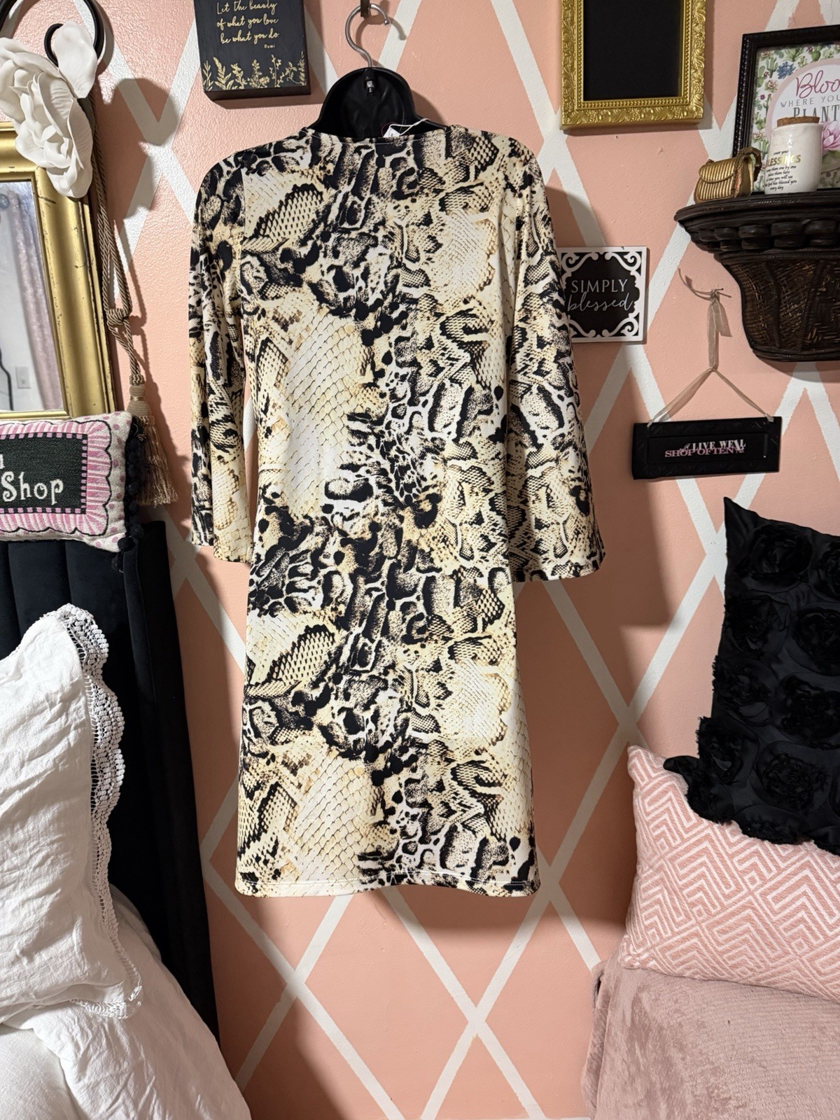 Jean-Pierre Klifa Paris Snake Print 3/4 Sleeve Form Fitting Dress SZ Small