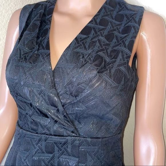 Kirna Zabete for Target Black Pattern with Sheen A-Line Pleated V-Neck Dress