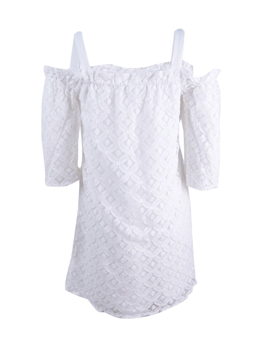 BCBGeneration Women’s Cold Shoulder Eyelet Shift Dress (XXS, Optic White)