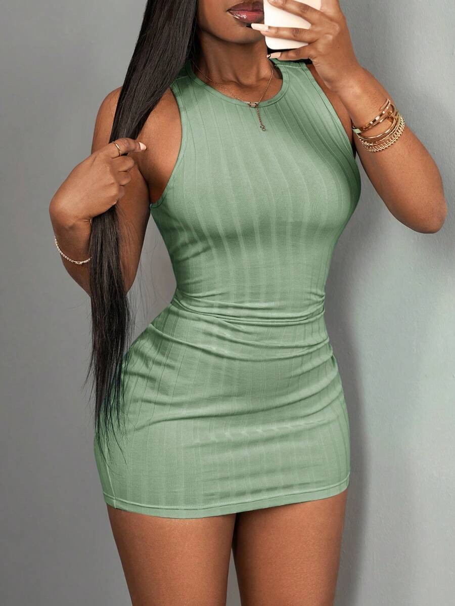 Y2K Letter Print Tank Dress Round Neck Sleeveless Slim Fit Mini Clubwear