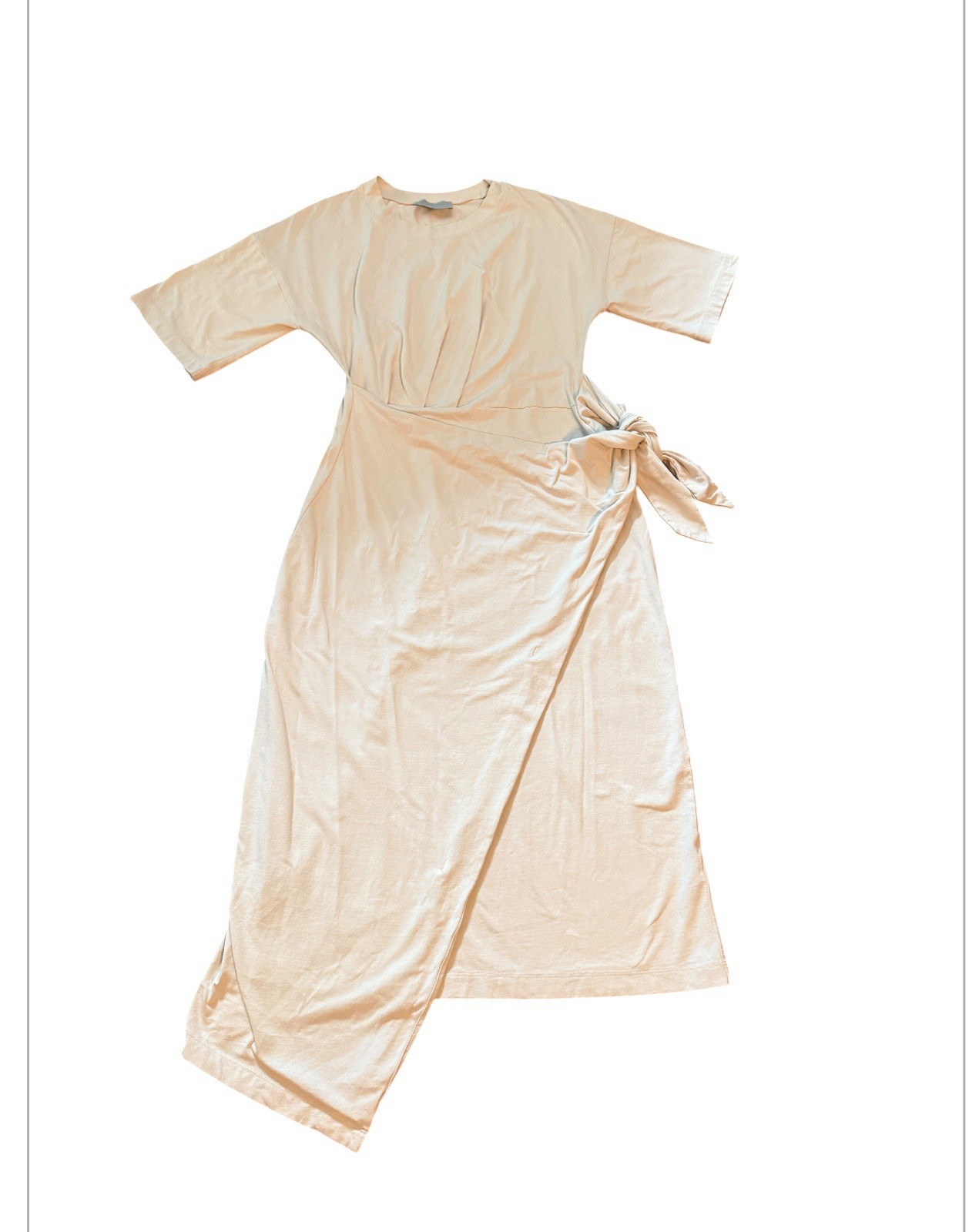 Modern Citizen Noa Knit Wrap T-Shirt Dress Almond Cream Beige Minimalist Medium