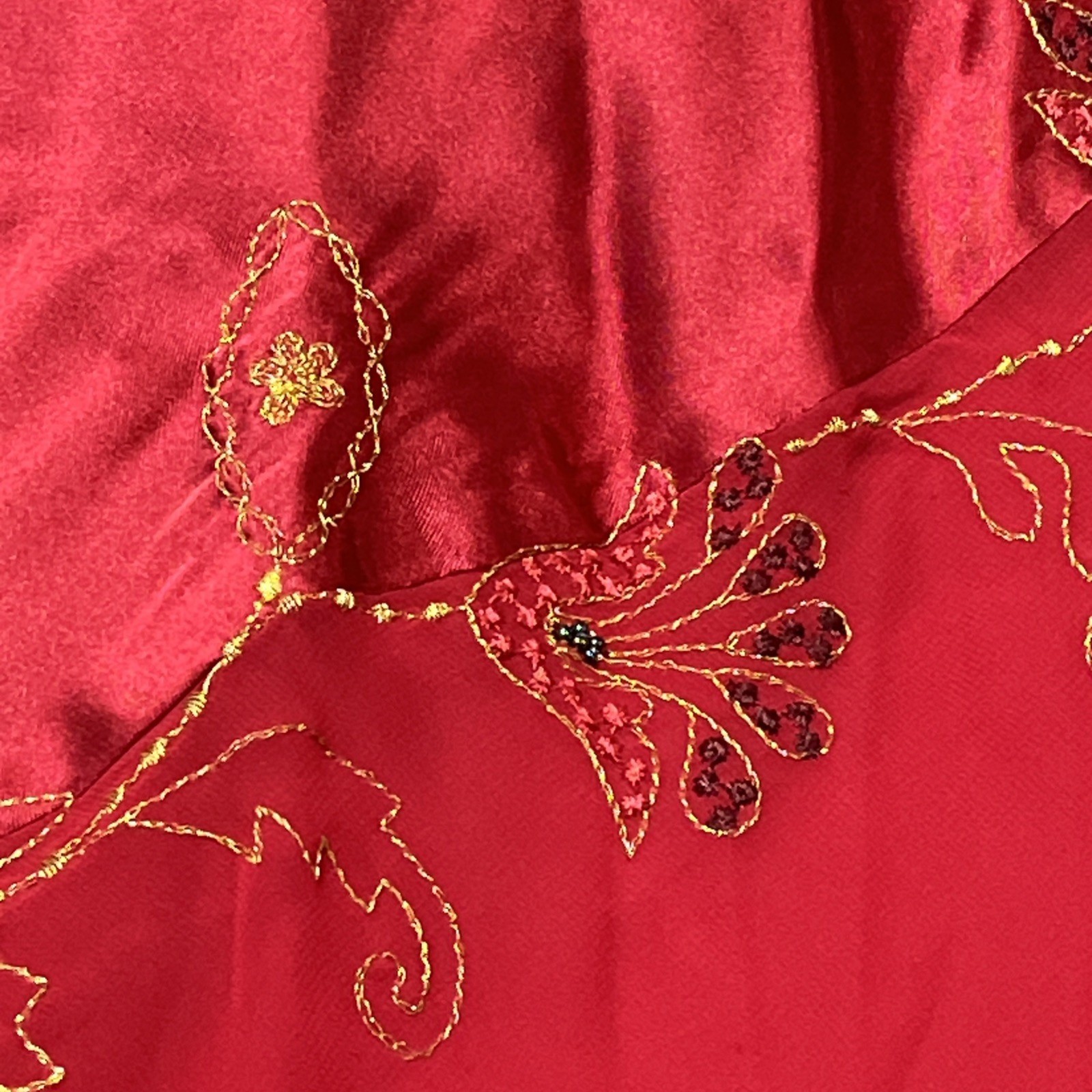Massini Y2K Slip Dress Womens M Red Satin Flower Embroidered Asymmetrical Fairy