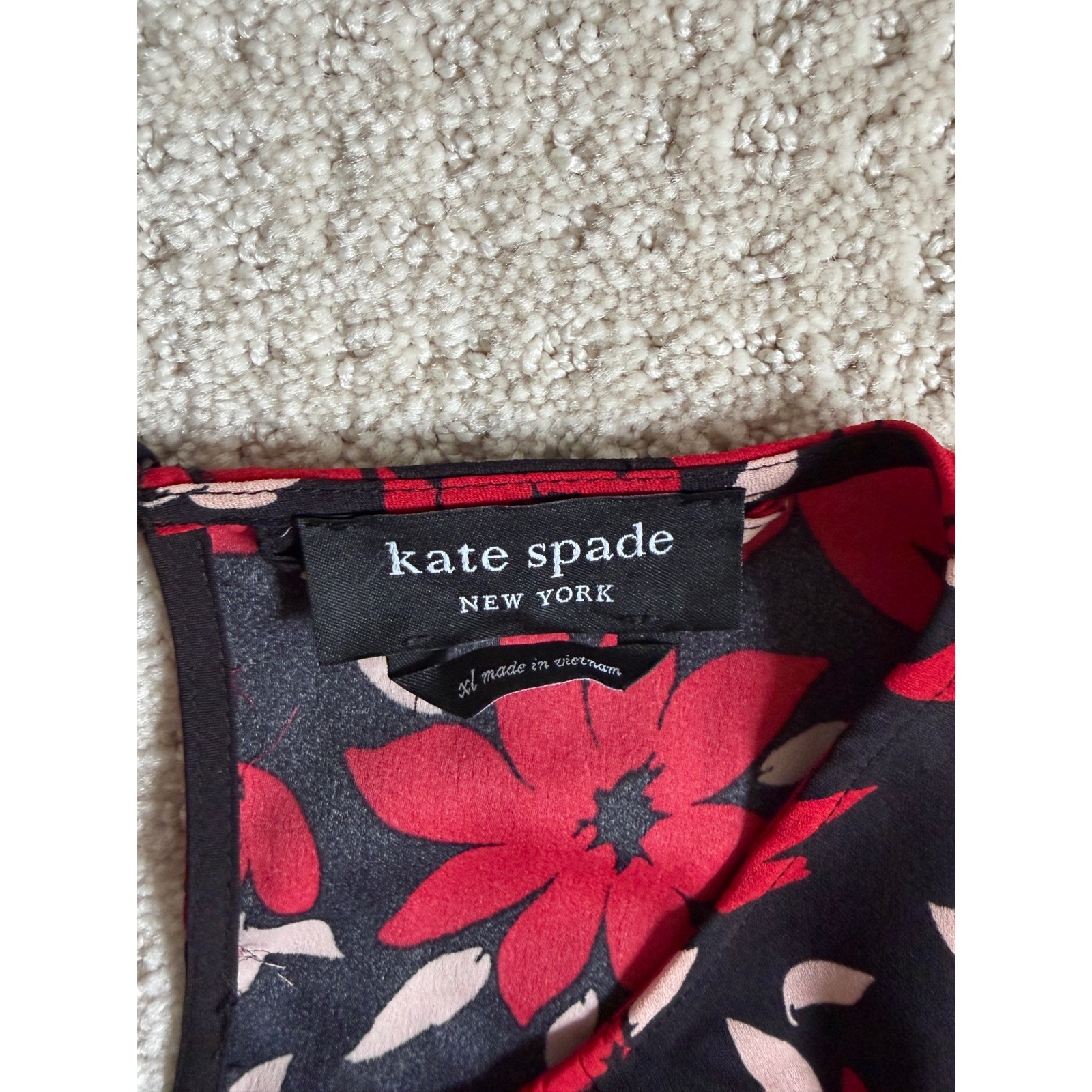 Kate Spade New York Floral Tie Waist Tiered Midi Dress Red Black XL