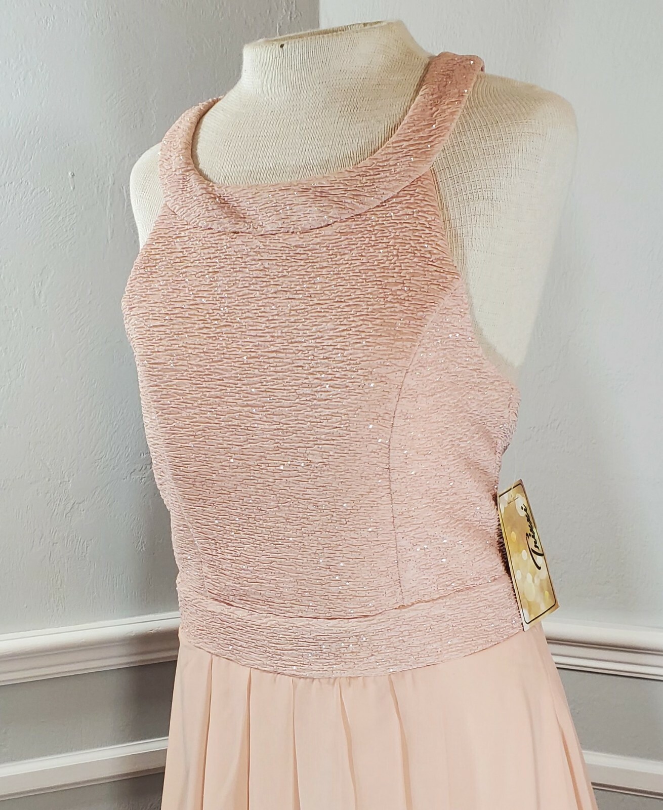 Trixxi Coquette Pink Glitter Skater Dress Bow Back Prom Party Juniors 13 NWT