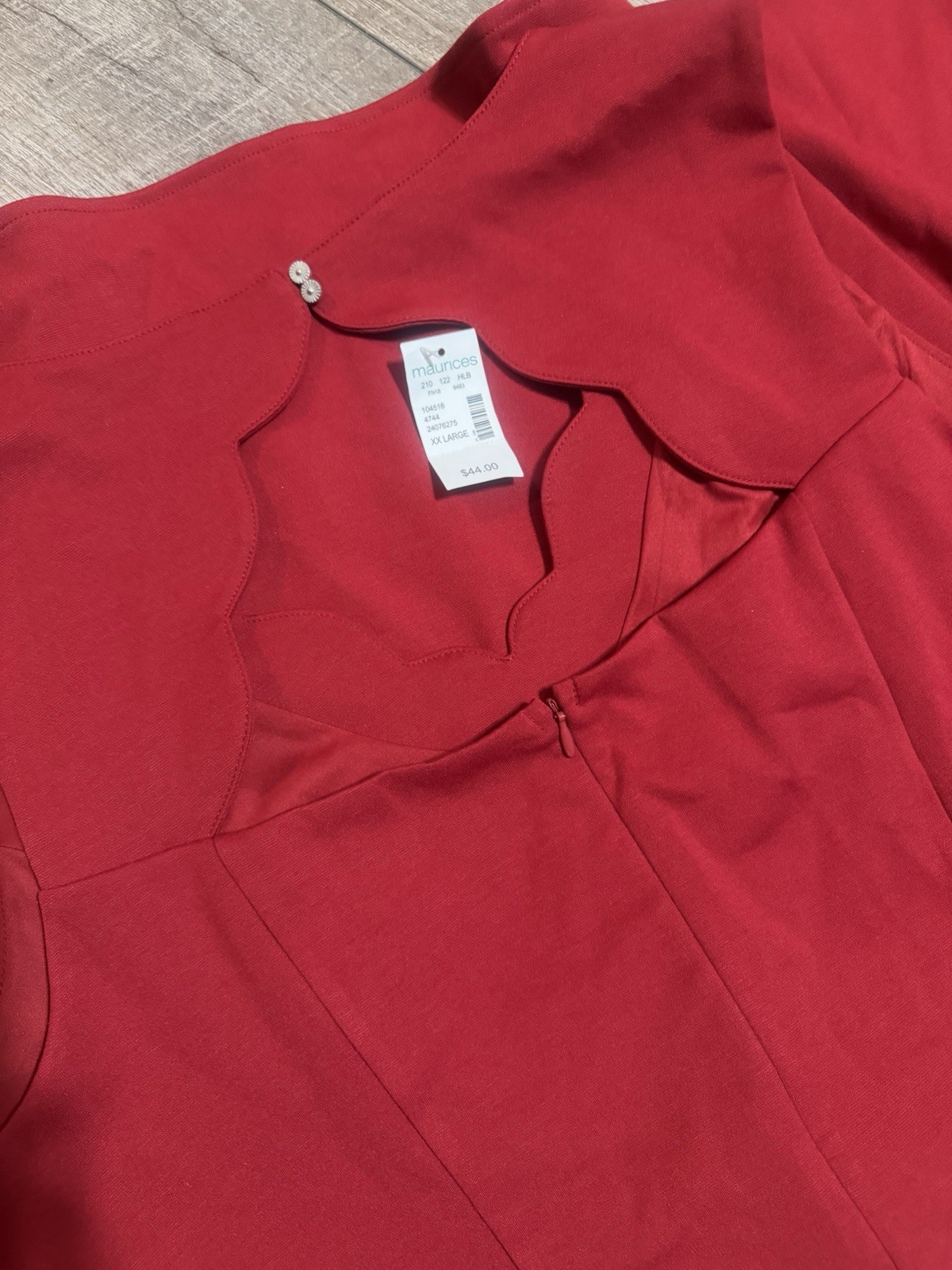 Scalloped V-Neck Red Fit-and-Flare
