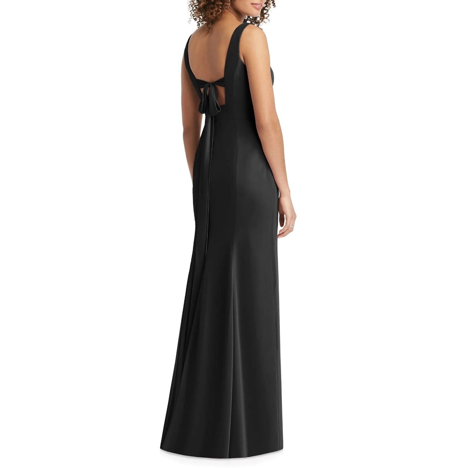Social Bridesmaids Women Black Chiffon V-Neck Back Tie Trumpet Gown Size US 8R