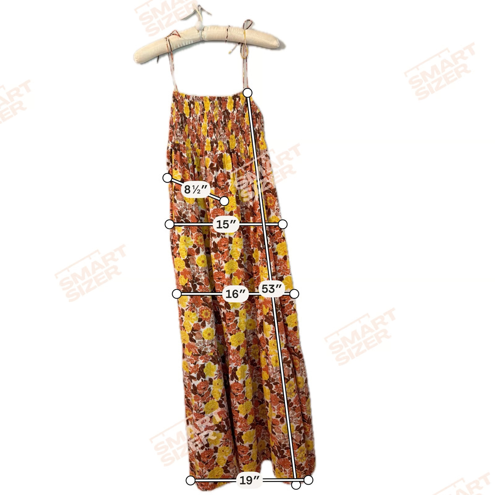 S/W/F Floral Tiered Maxi Dress Open Back Smocked Cotton Tie Strap Size M