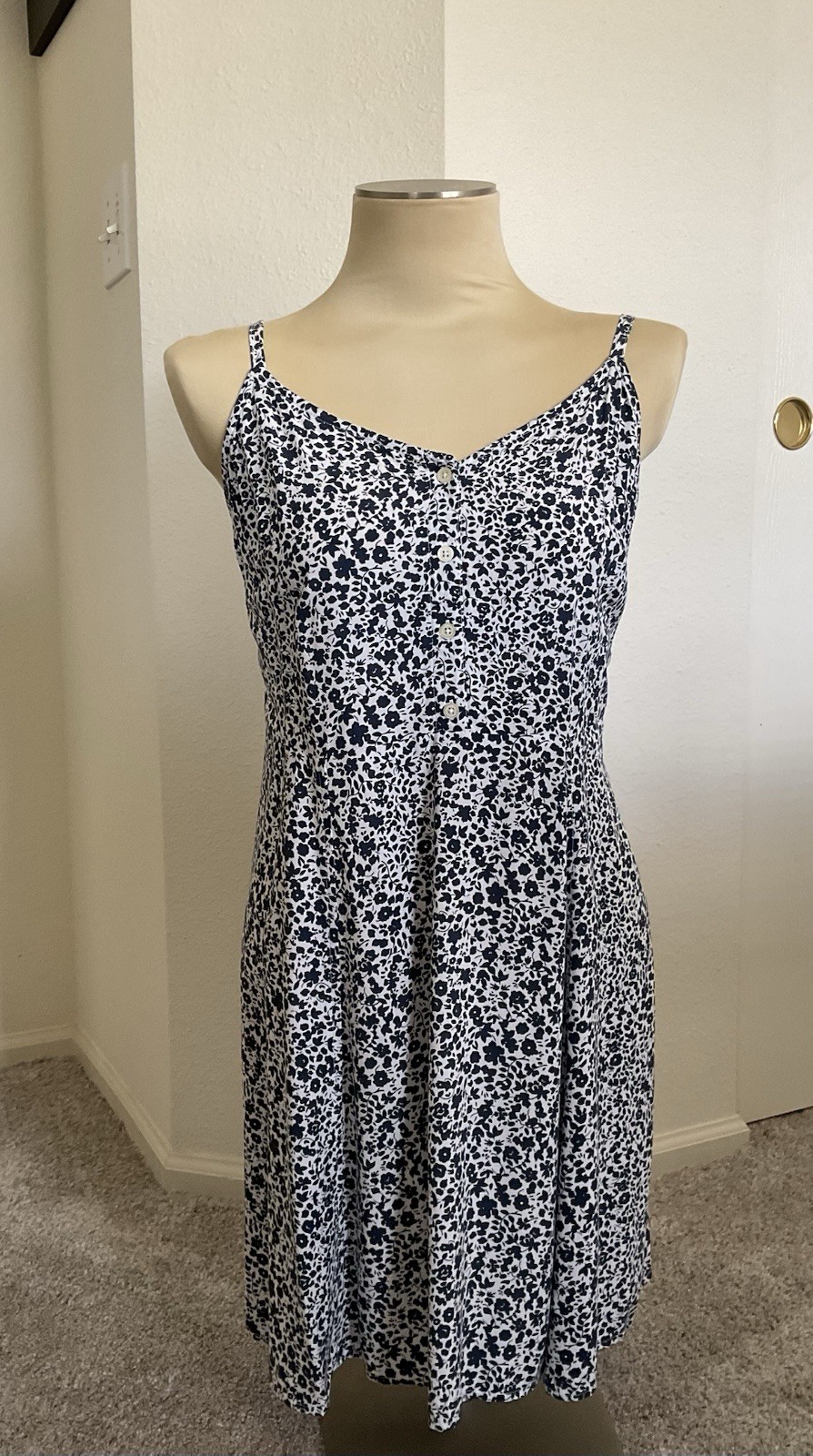 Gap Blue White Floral Fit & Flare Cami Sundress Dress Size M