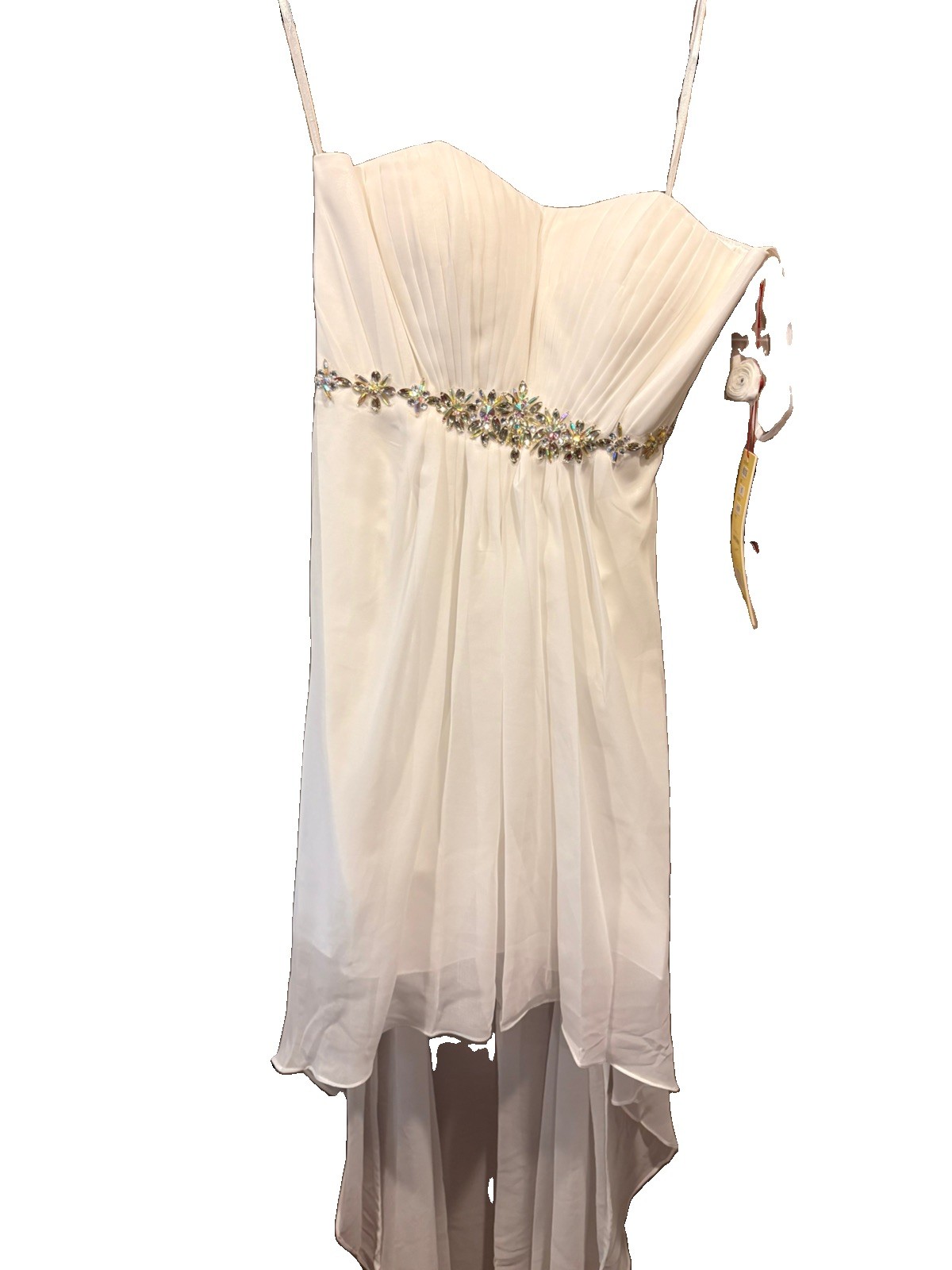 NWT May Queen Dress Womens Wedding Thin Strap Beaded Chiffon Hi-Lo Gown