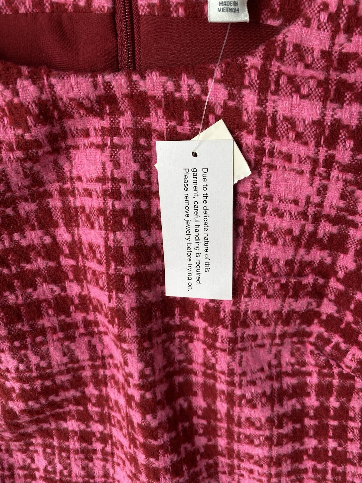 NWT Sleeveless Tweed Jumper Dress Pink And Maroon Ladies On 34th Size 10 Lined