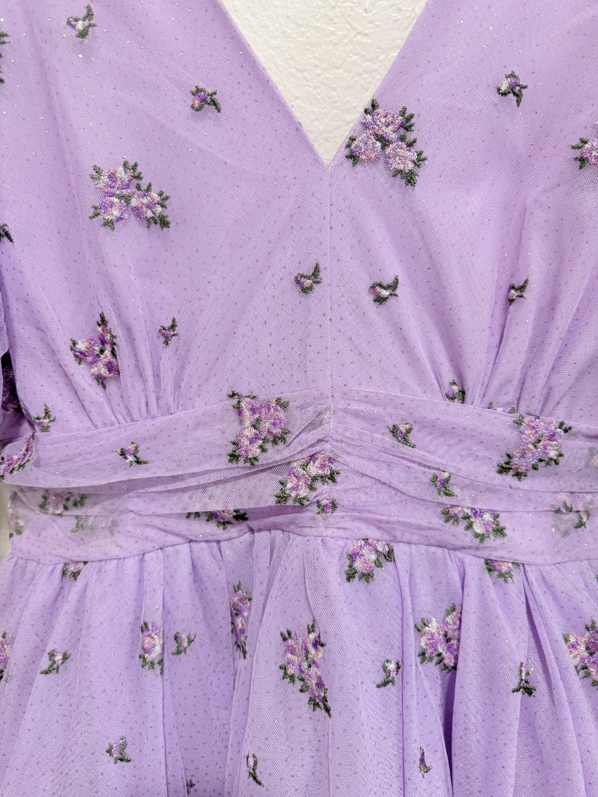JESSAKAE Purple Rosaría Dress Floral Embroidered V-Neck Midi Dress 1X plus size