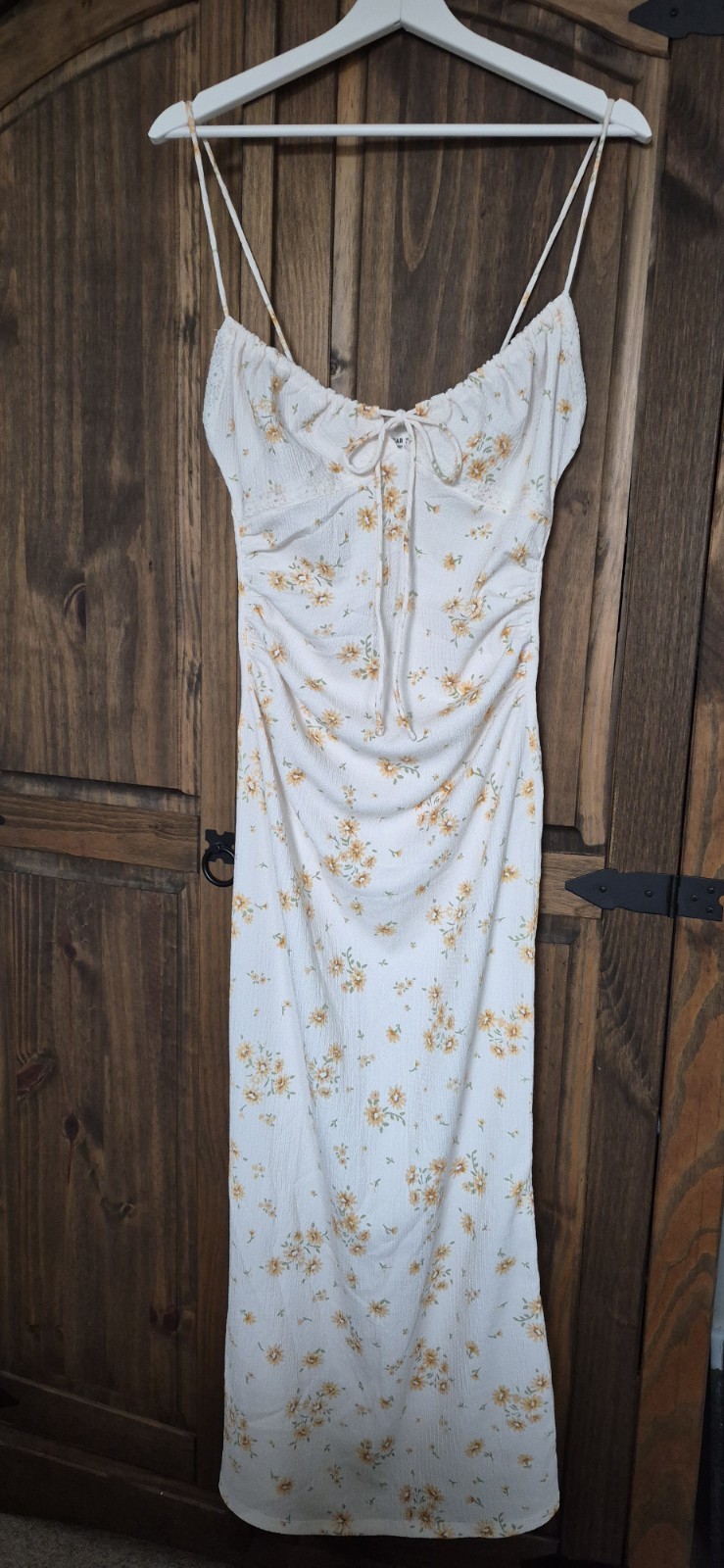 Pull And Bear Cream Yellow Floral Print Midi Dress Brand New M