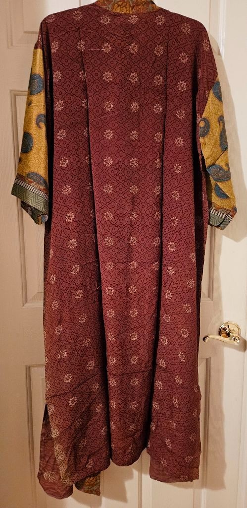 Art Silk Kimono Robe~ Women’s One Size~ Kimono w/Tie ~Floral ~Brown,Tan,Blue~NEW