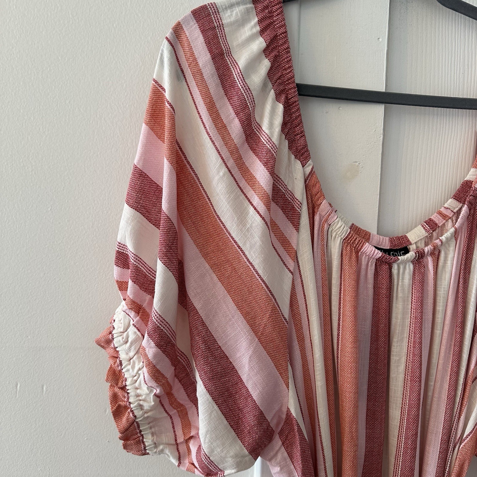 City Chic Linen Jemima Stripe Maxi Dress, 24, Boho, Balloon Sleeve Casual, New