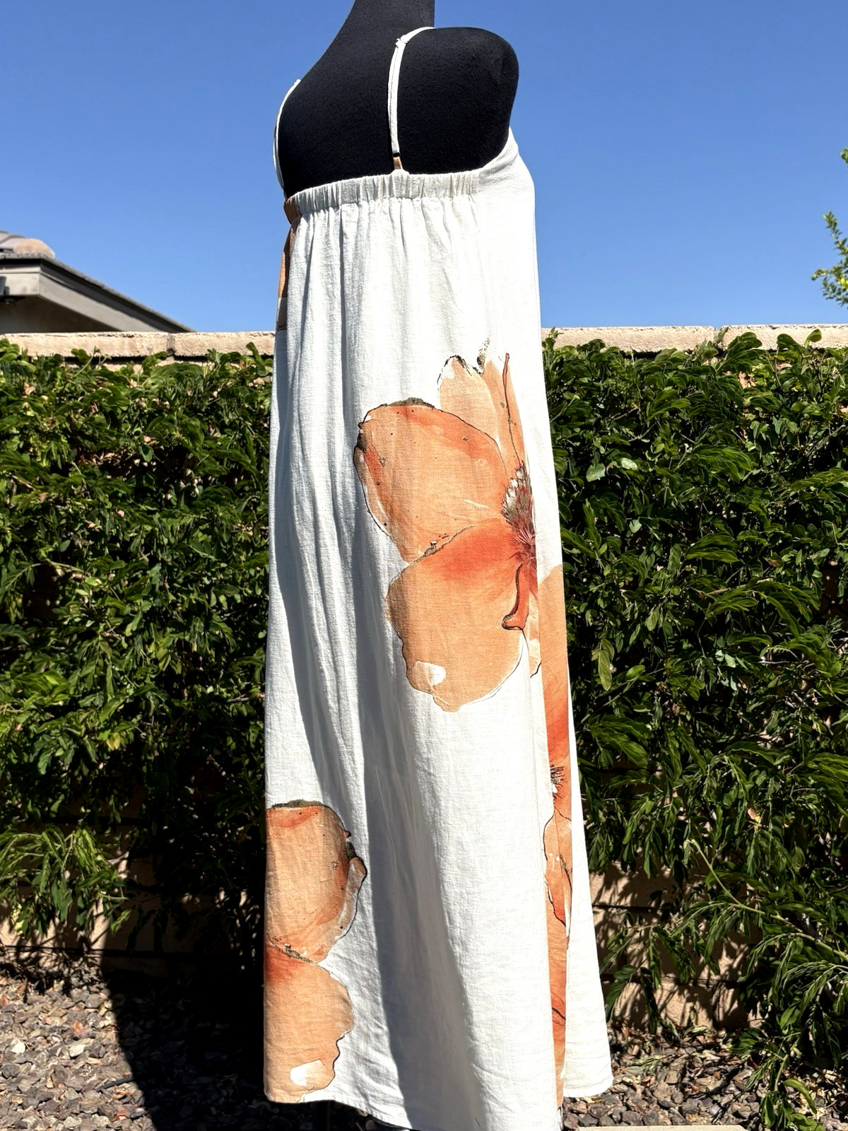 Calypso St Barth SZ S Ivory/Orange Flowers Squared neck Strappy Maxi Dress-NWT