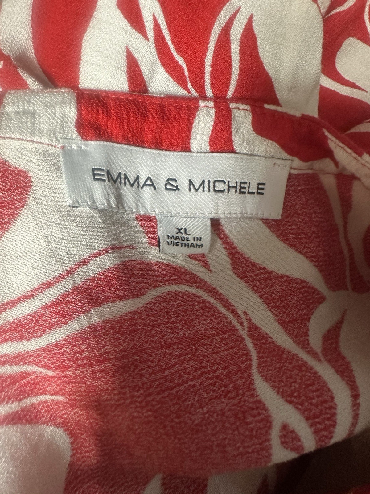 Emma & Michele XL Red White Floral Babydoll Mini Dress Long Sleeve V-Neck