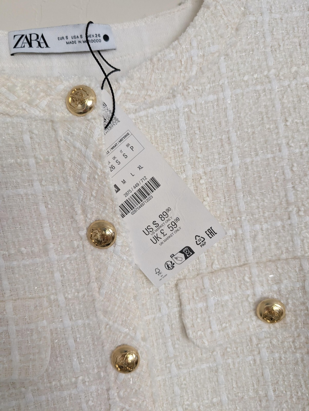 ZARA WOMAN SHORT TEXTURED TWEED DRESS ECRU WHITE 2875/447 2875/449 XS S M L XL