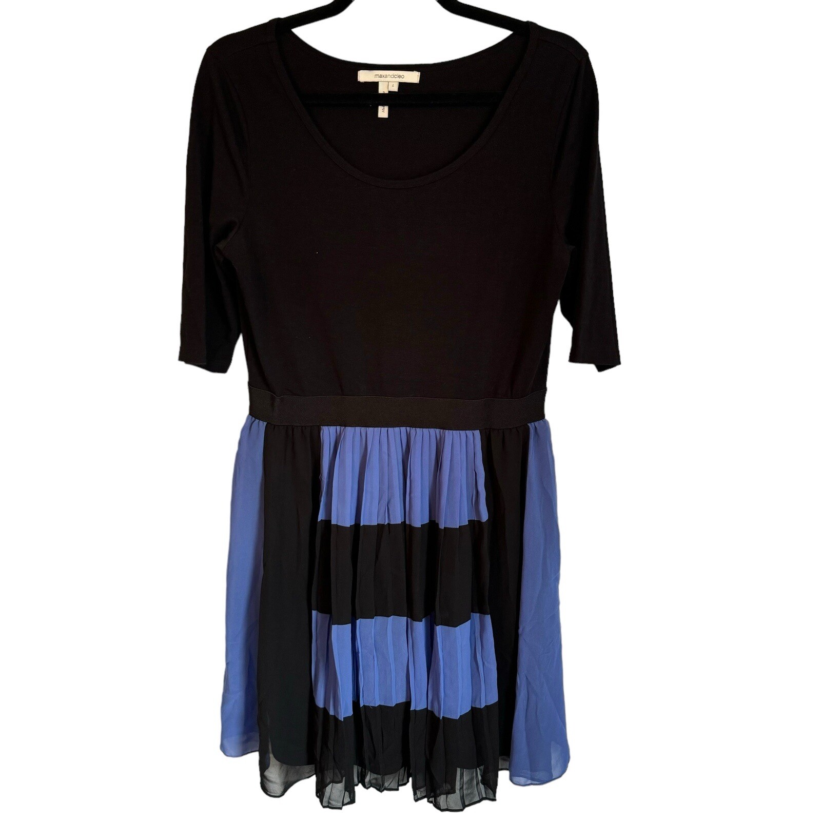 Max & Cleo Dress Size L Black Multi Pleated Fit And Flare Women Dress