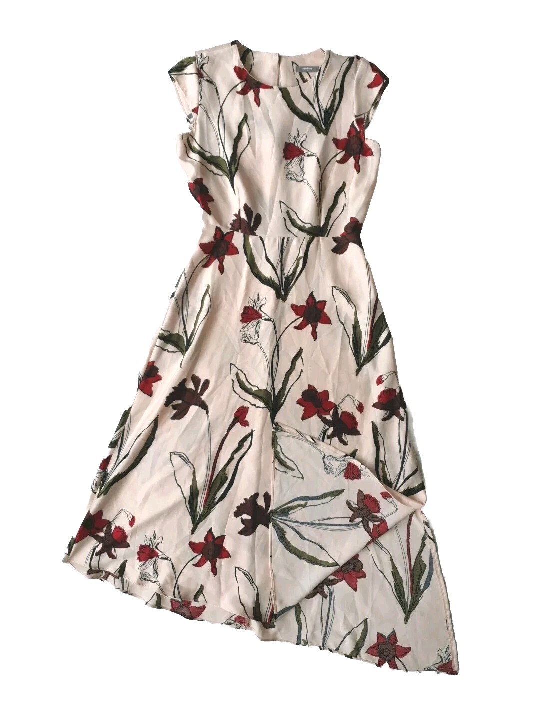 Studio W. Ladies Pink Floral Round Neck Asymmetric Hem Midi Dress. UK 10, EU 38.