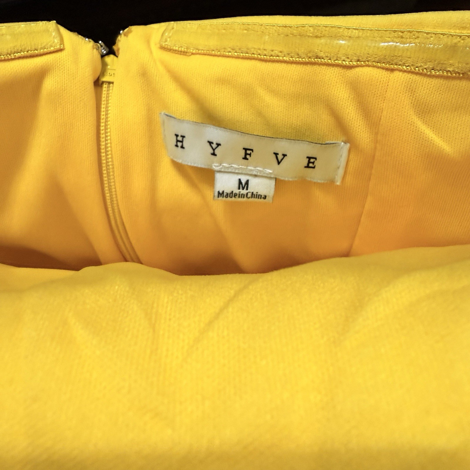 HYFVE Strapless Tube Bodycon Dress Yellow Foldover Neck Stretch Slit Size M