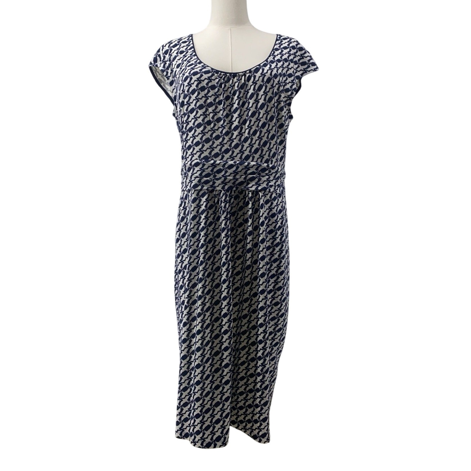 Boden Dress Size 10L Birds Blue Sleeveless Sheath Pockets Modal Blend