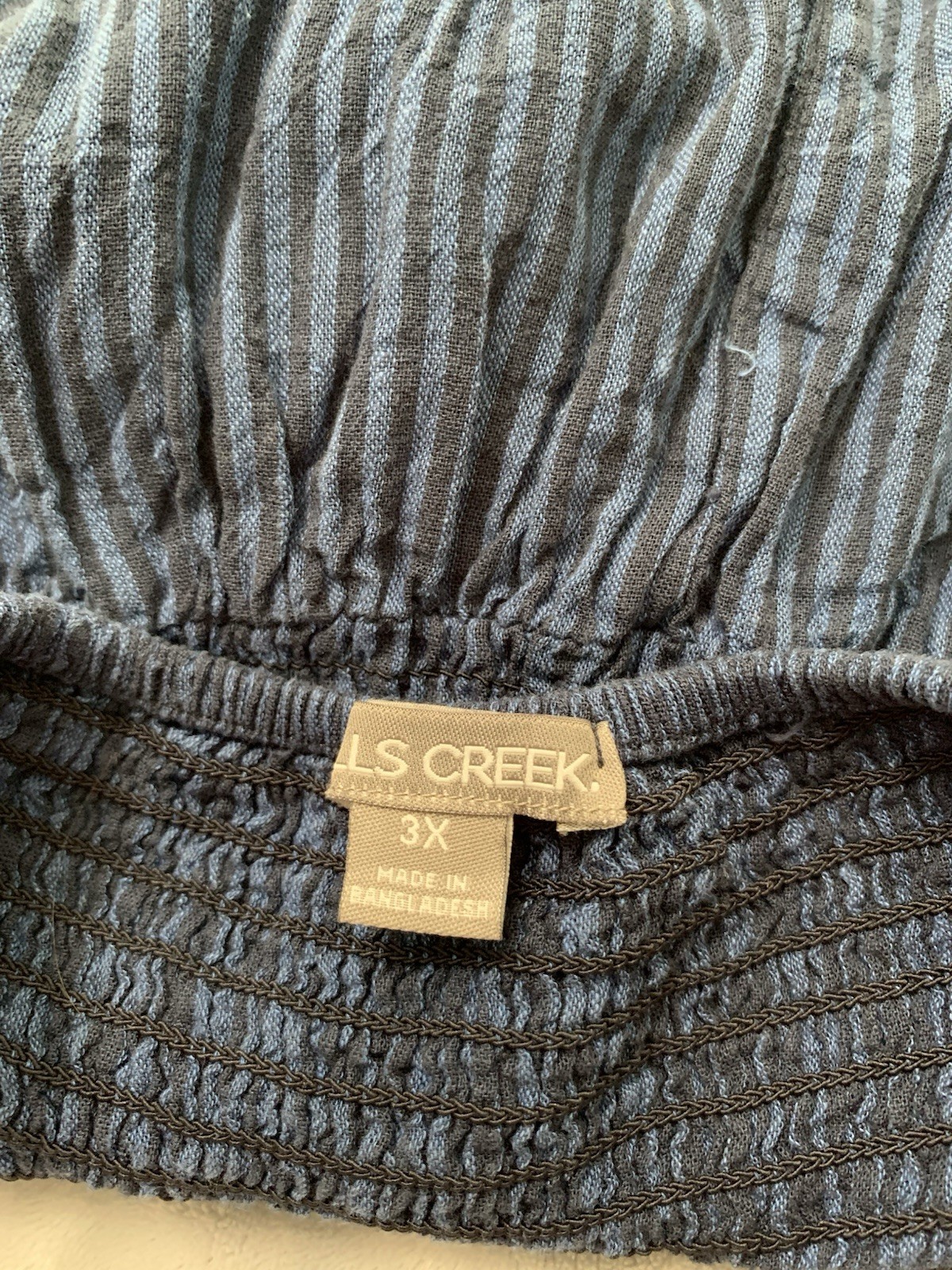 Vtg Falls Creek Linen Cotton Dress Blue Stripe Tiered Smocked Midi Womens 3X