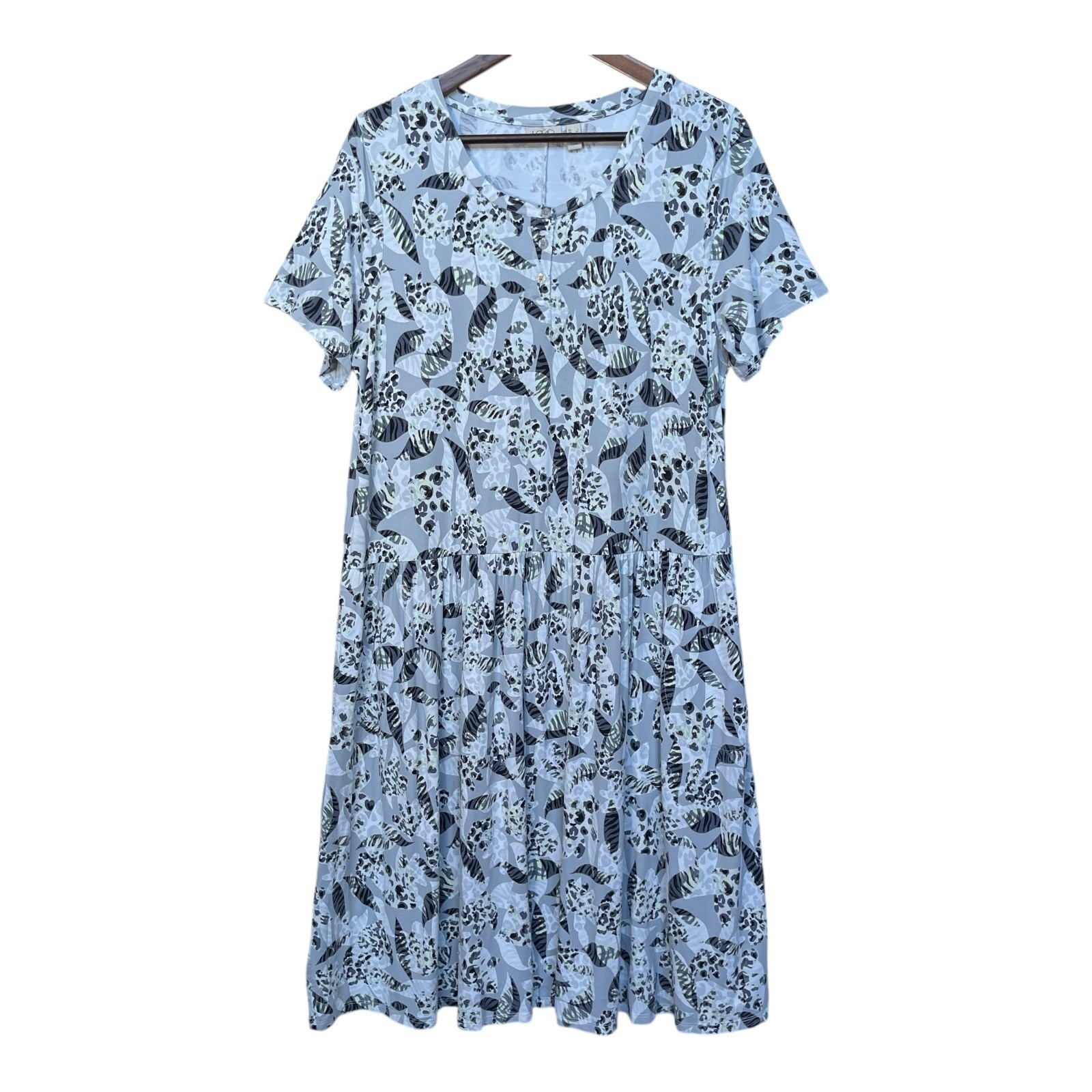 LOGO Lori Goldstein Womens Gray Abstract Animal Print Knit Pocket Dress Large