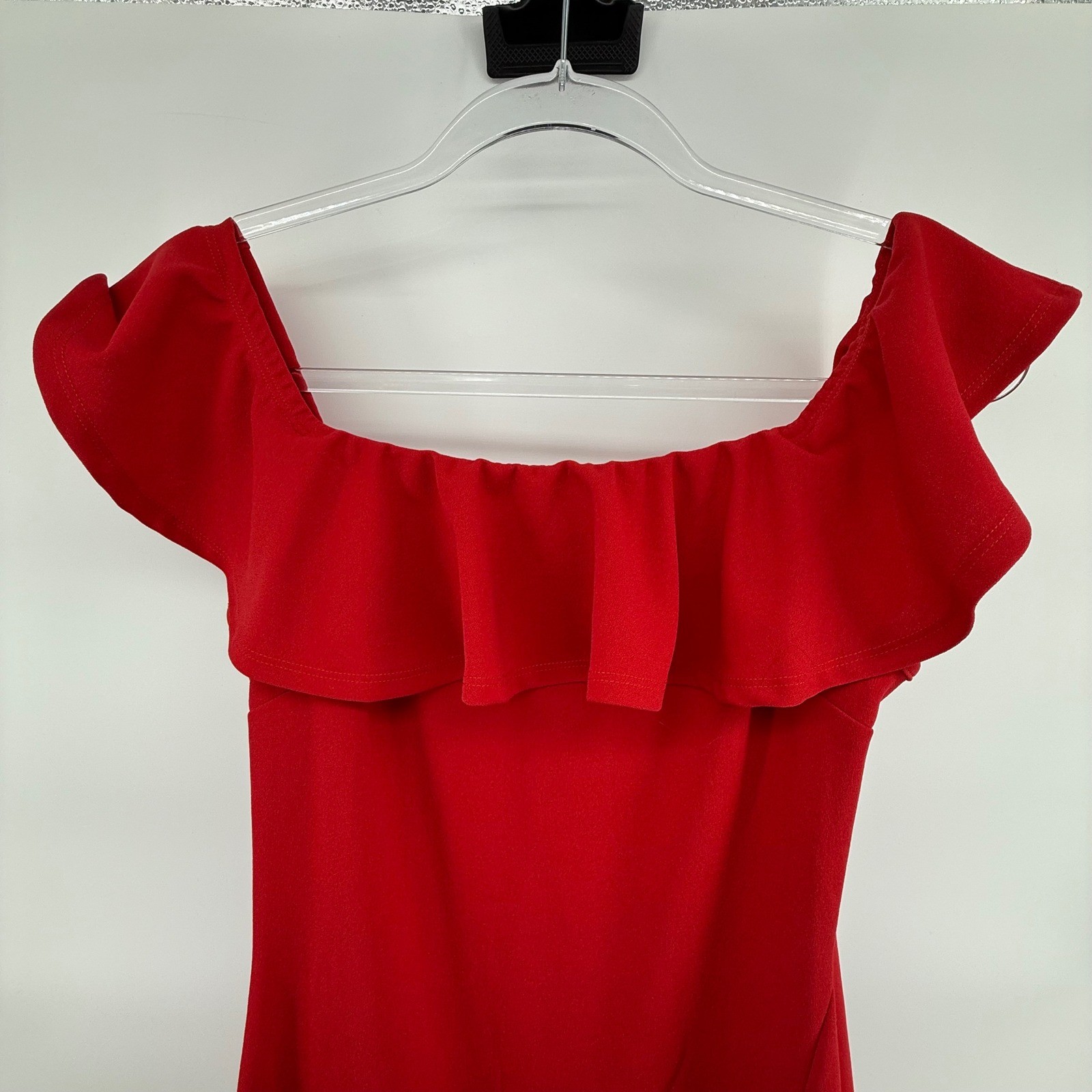 Fashion Nova Red Off Shoulder Ruffle Maxi Dress Formal Evening Glamorous Size M