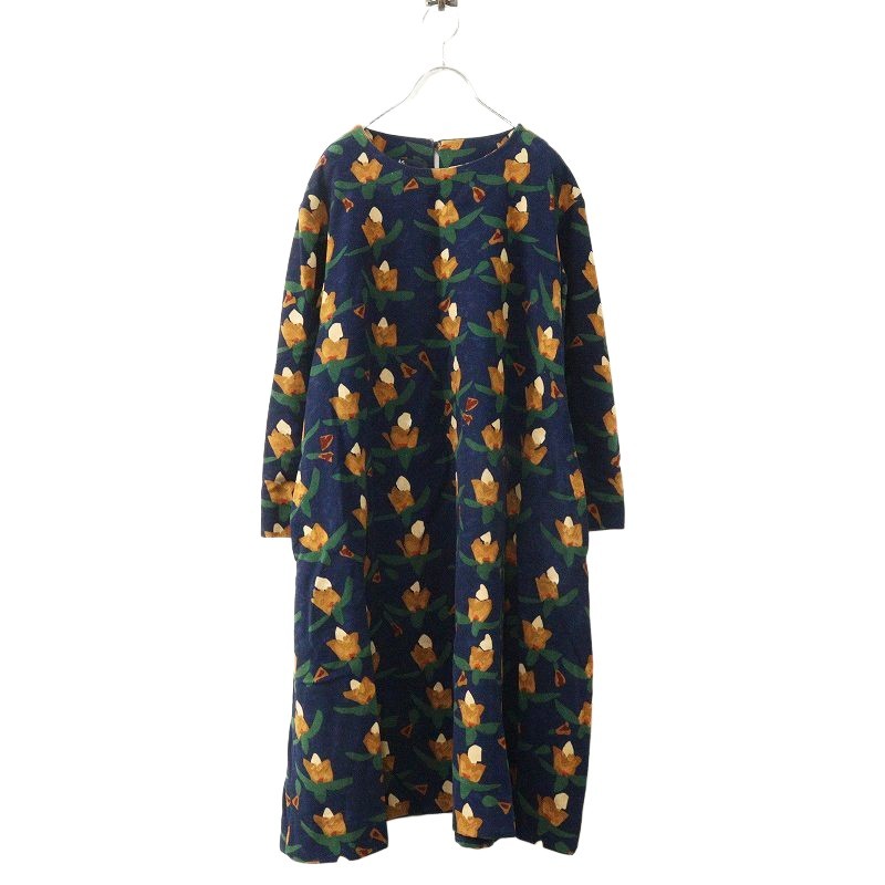 45R 45rpm Cotton Lily Print Dress Navy Size 0 Used Japan