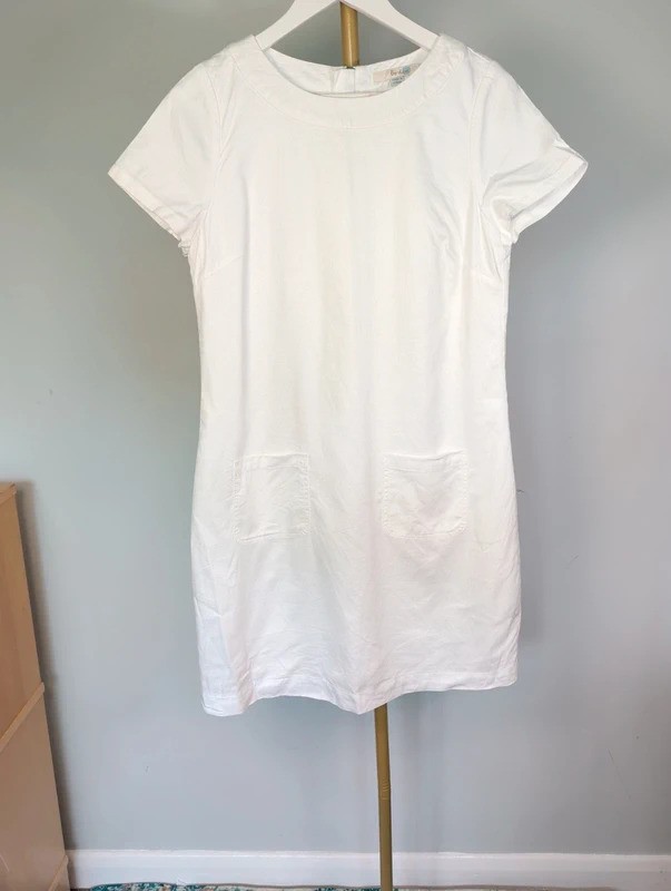 Boden White Summer Shift Dress with Exposed Back Zip Preppy size 10