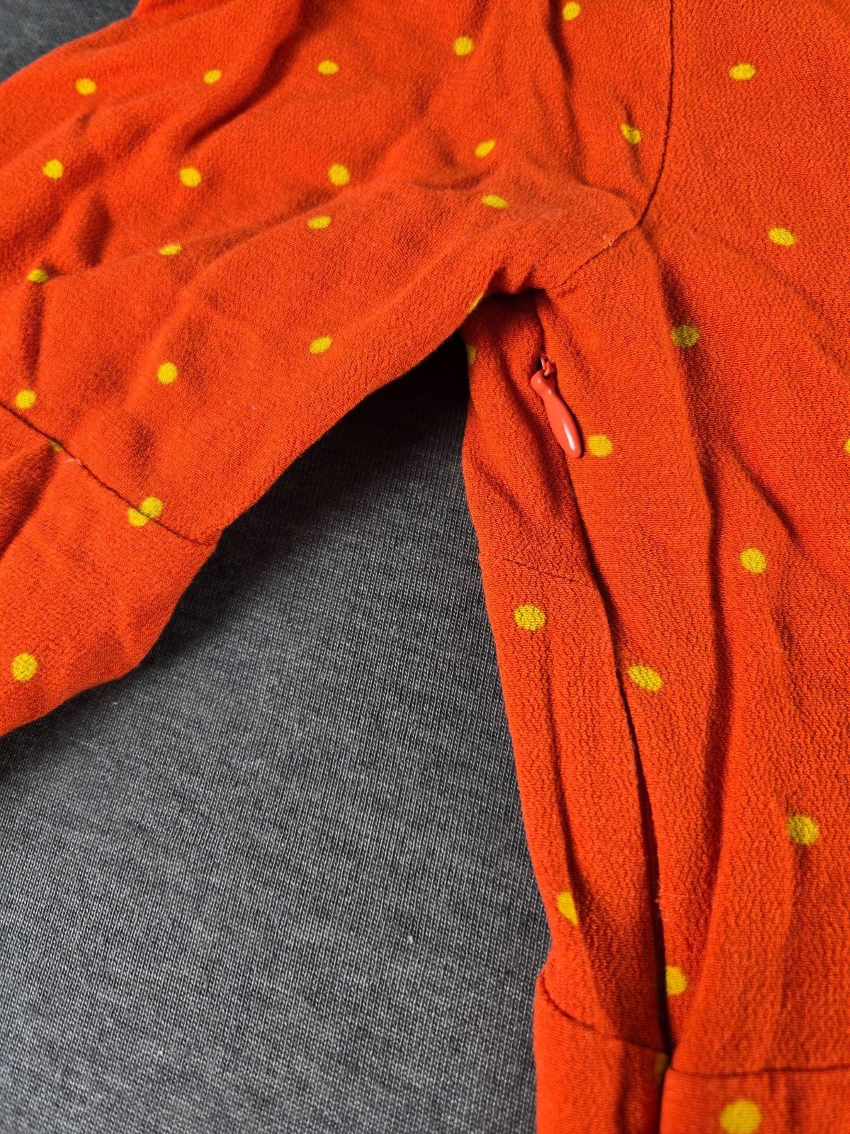Free People Dress Womens 8 Orange Polka Dot Tie Front Ruffle Sleeve Fit Flare