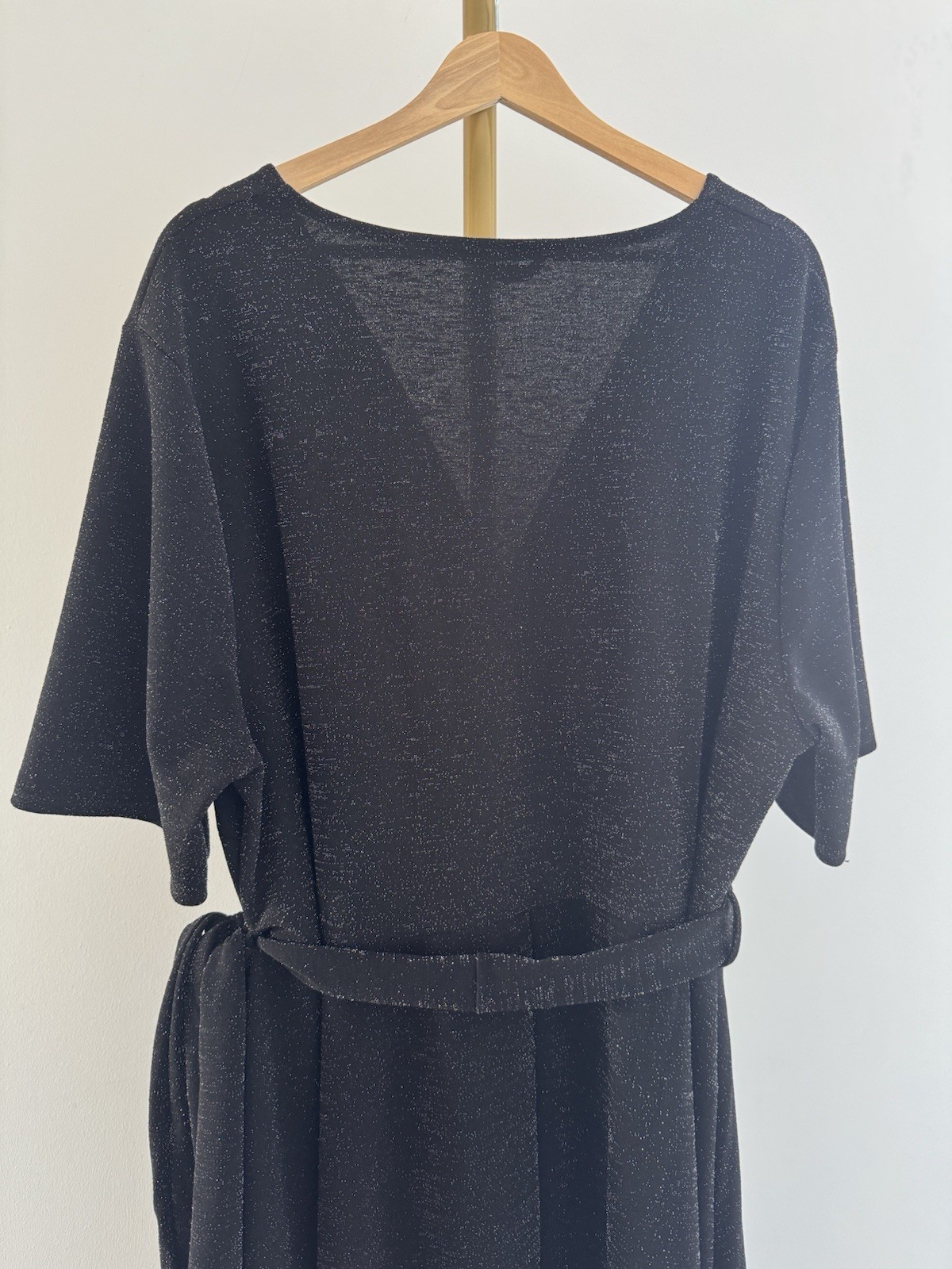 Roman Black Glitter Knee Length Dress UK 26/28 Sparkly Evening Party Belted