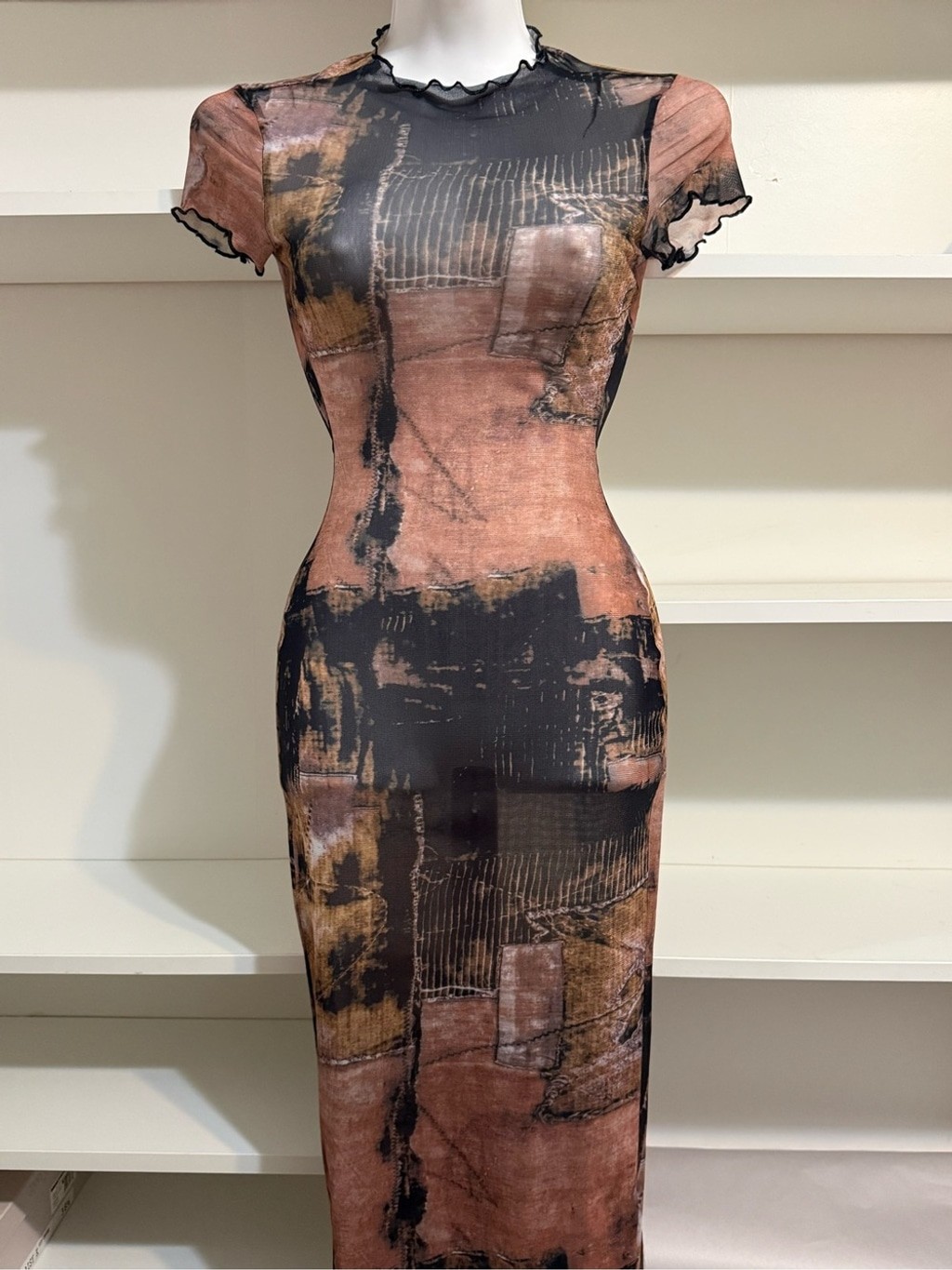#26 WINDSOR Y2K meets festival-chic edgy mesh bodycon midi dress • XS