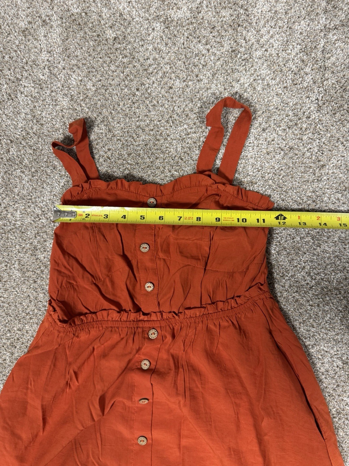 Kojooin S Brown Orange Rust Short Sleeve Dress Midi Waist Tie Button Up