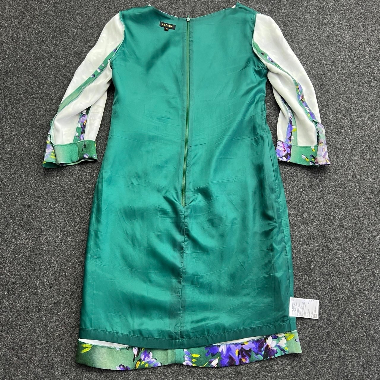 Escada Women’s Dress Size 36 Floral Green Purple 100% Viscose Silk Cupro Lining